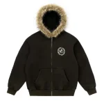 Up In Flames Faux Fur Washed Black Hoodie (5)