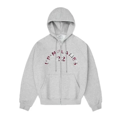 Up In Flames Plaid Appliqué Hoodie Grey (5)