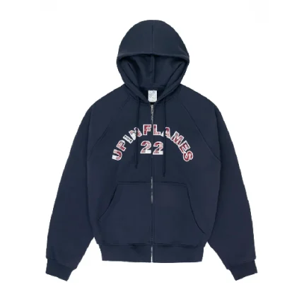 Up In Flames Plaid Applique Hoodie Navy 4