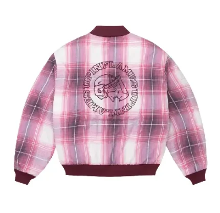 Up In Flames Plaid Padded Bomber Red White (3)