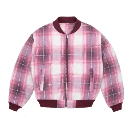Up In Flames Plaid Padded Bomber Red White (4)