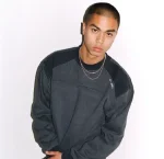 Up In Flames Ribbed Panel Crew Neck Navy (2)