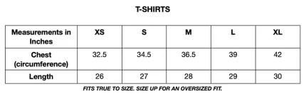 tshirt size chart